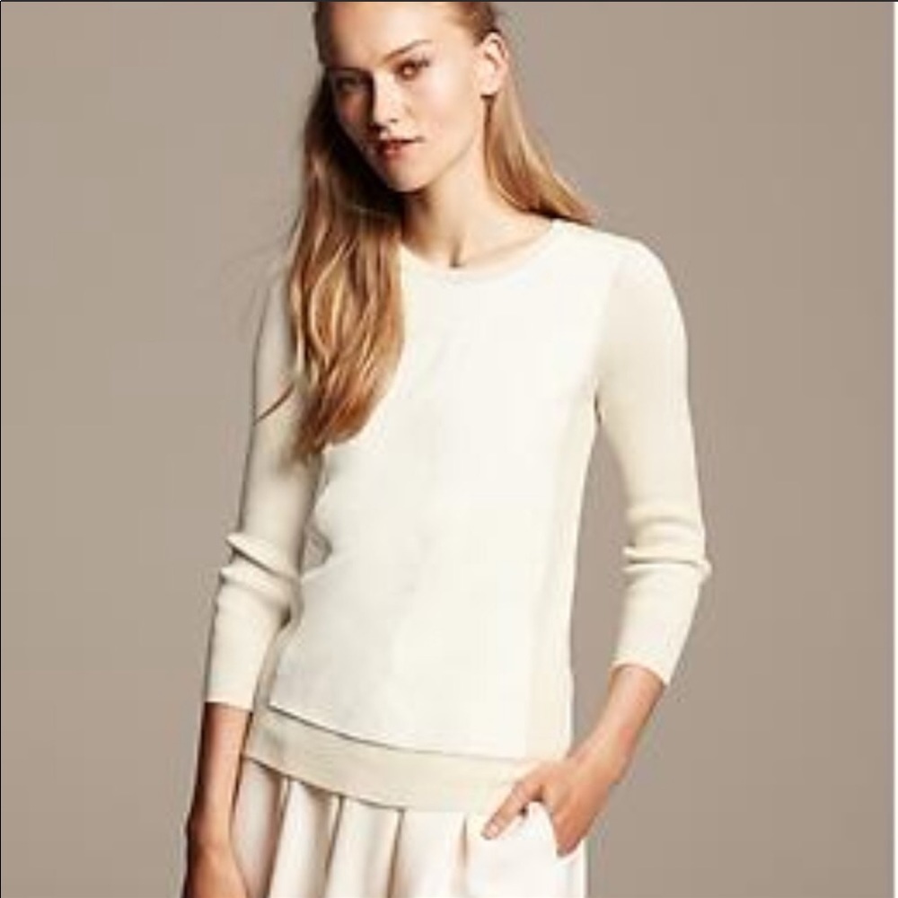 Banana Republic Cream/White Faux Leather Sweater
